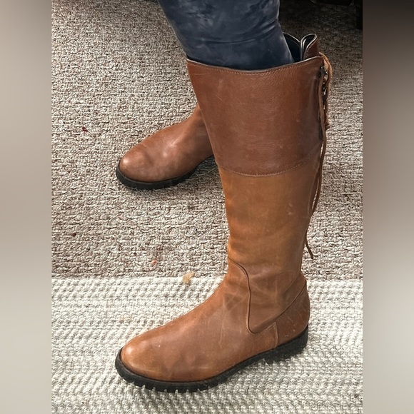 Cole Hahn Tall Boots Cole Haan Brown Leather Arlington tie back Riding Boots 8 - Picture 4 of 16